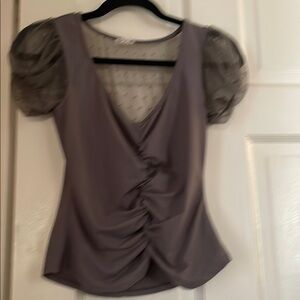 Free People Gray Ruched Puff Sleeve Blouse